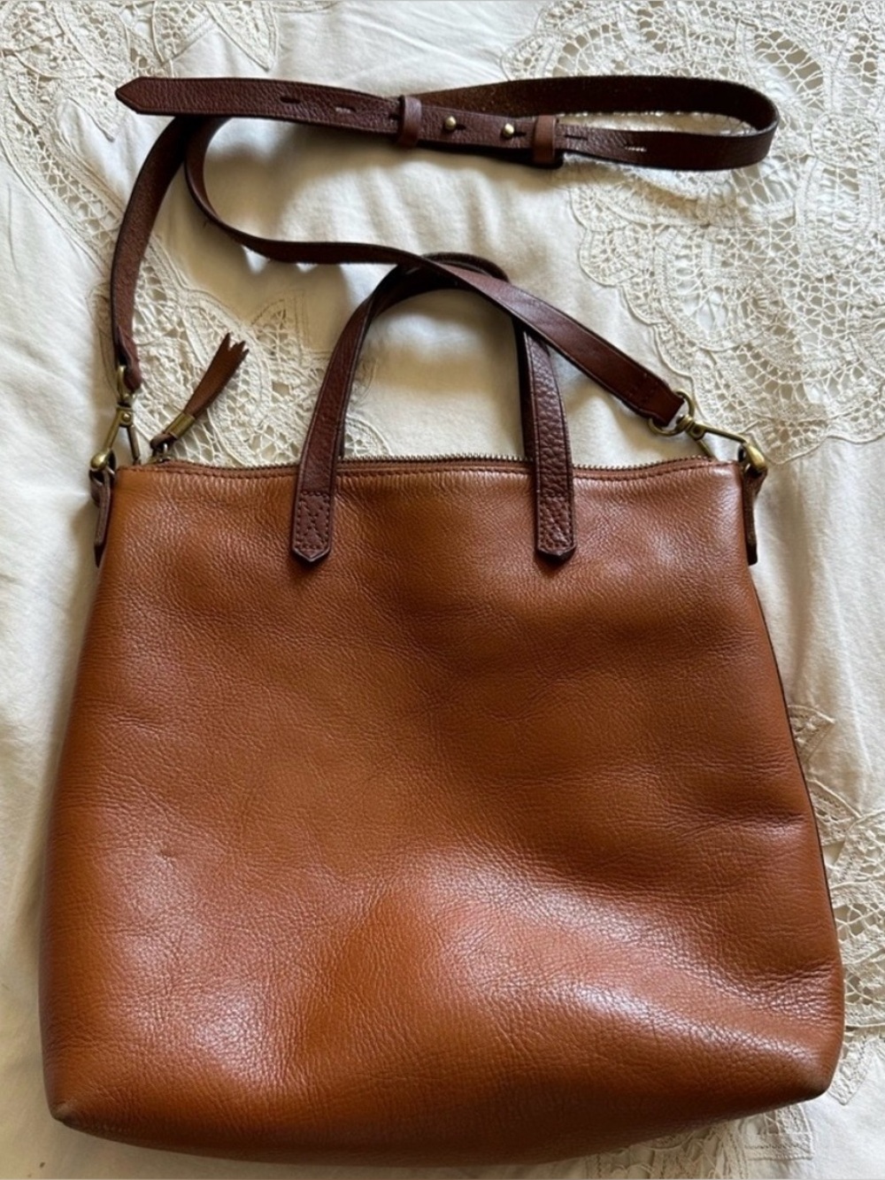 Madewell Leather Cognac Crossbody with Top Handles